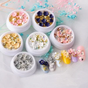 3D Nail Art Rhinestones Decoration Five Petals Flower Gold Pearls Accessories Nail Art Sticker Tool Manicure Art