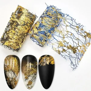 3D Nail Sticker Gold Silver Net Line Tape Metallic Nail Foils Sticker Nail Art