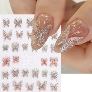3D Nail Stickers Laser Illusion Flower Relief Art Plastic PVC