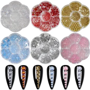 3D Plastic Nail Art Accessories 6 Colors Mix Sizes Half Round Nail Pearls Charms Rhinestone Nail Charms Decorations
