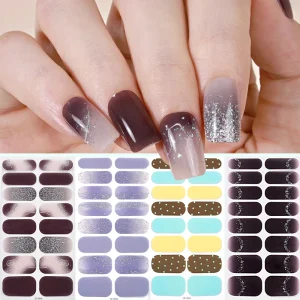 3D Plastic Waterproof Nail Stickers Self Adhesive Polish Solid Color Nail Patch Sliver Foil Glitter Nail Strips