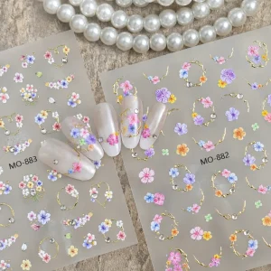 3D Relief Gilded Floral Wreath Nail Art Stickers Gold Outline Flower Nail Charm Decals