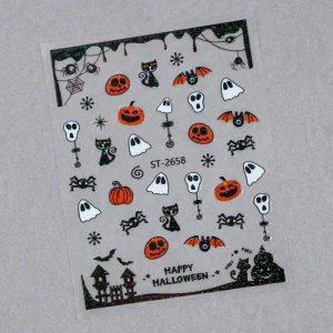 3D Relief Halloween Nail Art Sticker Horror Pumpkin Spider Bat Pattern DIY Manicure Decoration Halloween Nail Sticker