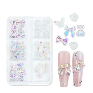 3D Resin Mixed Nail Art Charms Kawaii Aurora Bow Bear Butterfly Accessories DIY Manicure Nail Supplies Decorations