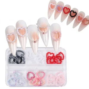3D Resin Peach Hearts Nail Art Decals Hollow Heart Pearl DIY Love Nail Decoration Charms Stickers & Decals