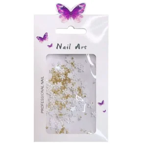 3D Resin White Little Flower Nail Charms Five Petal Flowers Mixed Steel Balls DIY Nail Art Decorations