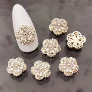 3D Rhinestone Nail Art Decoration Five Petal Resin Flower Drill Mixed Nail Paste with Metal Material