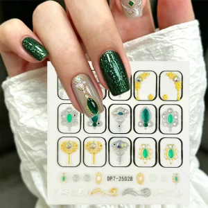 3D Shining Gemstone Flower Nail Art Stickers Party Halloween Gold Foil Rhinestone Nail Decals for Women Festival Decoration