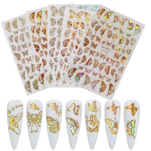 3D Silver Laser Gold Butterfly Nail Art Sticker Decals Decor Decoration for Nails