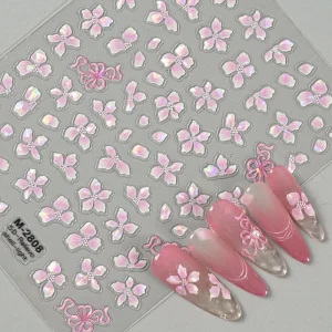 3D Spring Sakura Flower Nail Art Decoration Decals Spring Colorful Sakura Nail Art Sticker