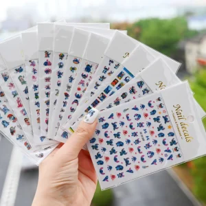 3D Stitch Cartoon Nail Stickers Self-Adhesive PVC Cute Cartoon Nail Art Decals DIY Manicure Decor Support Custom Brand