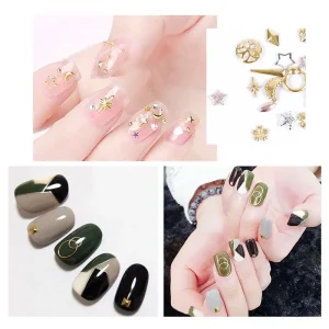 3D Summer Sea Japanese Style Bling Bling Nail Art Rhinestones Metal Alloy Gold Charms Hollow Star Shell Starfish Studs for Nail