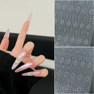 3D Transparent Hollow Out Holy Light Cross Heart Star Stencils Self adhesive Nail Art Stickers