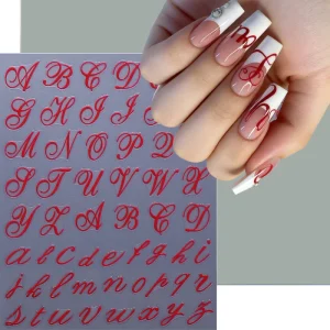 3D Valentine’s Day Alphabet Letter Design Nail Art Sticker English Alphabet Number Nail Decal Gothic Letter Manicure Stickers