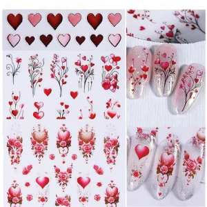 3D Valentine’s Day Rose Love Heart Nail Art Sticker Heart shaped Balloon Flower Nail Decals Sliders Nail Decoration Stickers