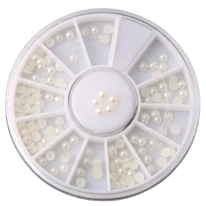 3D White Flat Back Size Mixed Stone Pearl Nail Art Decorations for Manicure Beauty Salon DIY Nail Design Supplies