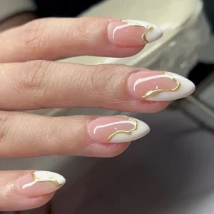 3D White French Style Almond 24pcs Machine Made & Half Handmade Acrylic Nails Press On False Fingers Nails