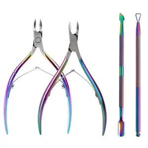 3Pcs Set Professional Stainless Steel Nail Cutter Scissor Nippers Muti Function Cuticle Pusher Remover Nail Care Manicure Kits