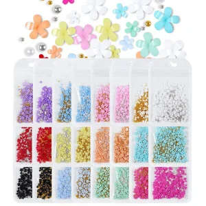 3d Resin Flowers Design Nail Art Charms Colorful DIY Nails Decoration Custom Nail Accessories with Bead