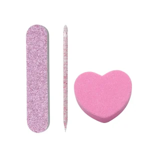 3pcs Manicure Set Heart Shape Mini Nail Buffers File Set with Wood Stick