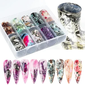 4*100CM Leopard Paper Stickers Sparkly Snake Skin 3D Nail Art Foils Transfer for Decoration