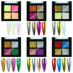 4 Color Aurora Magic Mirror Effect UV Gel Nail Pigment Super Flash Acrylic Flour Powder for Nail Decoration