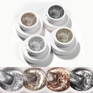 4 Colors Glitter Painting Gel for Nail Art Silver Gold Black Painted Metal Platinum Drawing Liner Gel Nail Paint Sparkling Soak