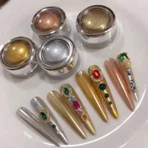 4 Colors Metallic Chrome Nail Powder Chinese Palace Style Gold Silver Mirror Effect Reflective Glossy Pigment for Nail Salons