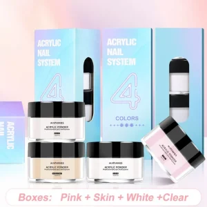 4 Colors Nude Acrylic Nail Powder Set 15g Jar White Pink Crystal Powder for Extension Dip Sculpting Professional Nail Salon