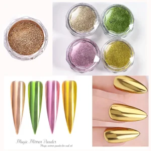 4 Colors Set Metallic Chrome Magic Mirror Nail Powder Aurora Electroplating Glitter Pigment for Manicure Accessories