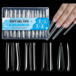 4 Designs Mixed Nail Art XXXL Artificial Long Coffin No C Curve Soft Gel Press on Nail Tips 192 Pcs