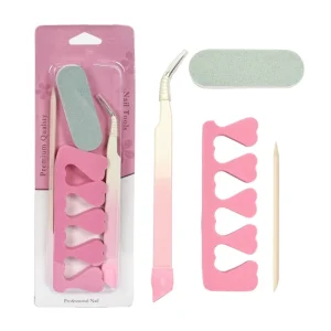 4 Pcs Set Stainless Steel Nail Tweezers Eyelash Extension Removal Tool Wooden Nail Polish Pusher Toe Separator Dead Skin Removal