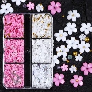 400pcs box Nail Art 3D Colorful Resin Flowers Acrylic Jewelry Beads DIY Nail Art Decoration