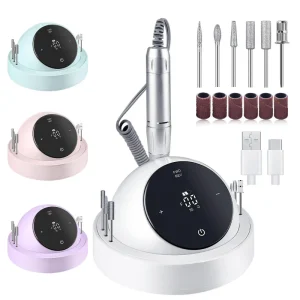 45000 RPM Nail Drill Machine with Touch Control Display High speed Nail Drilling Machine with 6 Bits and Sanding Bands