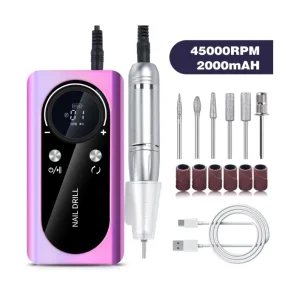 45000 RPM Professional Nail Drill Machine Electric Nail File for Manicure Purple 2000mAH Nail Art Pedicure Tools