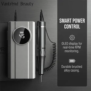 45000RPM Nail Drill Cordless Rechargeable Electric E File with LED Ultra Quiet High Speed for US EU Nail Tech Salon Use