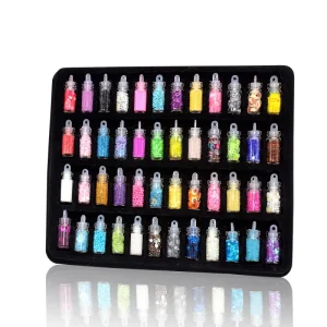 48 Bottles Set DIY Nail Art Charms Kit Contain Random Nail Art Pearl Sequins Glitter Powder Shell Powder Manicure Decoration