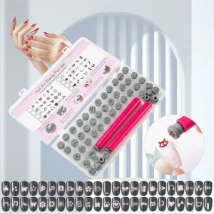 48pcs set Silicone Nail Stamper Butterfly Flower Checkered Nail Transfer Stamp Pen Nail Art DIY Tools