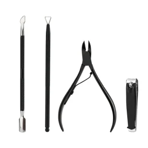 4PCS Black Stainless Steel Durable Manicure Pusher Cuticle Remover Cuticle Nippers Pedicure Set