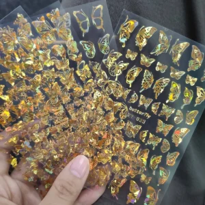 4Pcs/set Holographic 3D Laser Butterfly Nail Art Stickers 12*7.5cm Gold Silver Nail Adhesive Sliders DIY Glitter Butterfly Decal