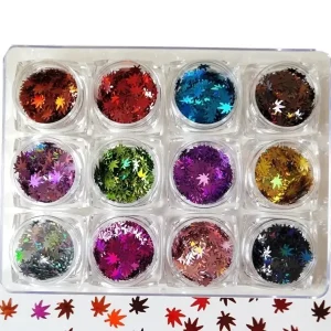 4mm Laser Autumn Leaf Nail Art Glitter for Nail Art Decoration 3g Set Packing