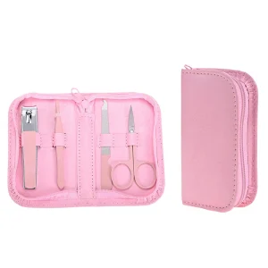 4pcs Professional Beauty Pedicure Manicure Tools Pink Black Stainless Steel Nail Clipper Manicure Gift Set