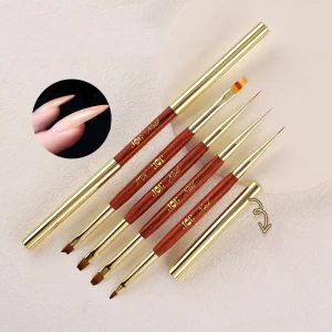 4pcs Professional Double End Nail Art Liner Ombre Acrylic Gel Soft Vegan Wood Nylon Nail Brush