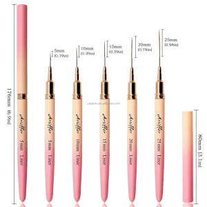 5/10/15/20/25mm Flexible Liner Nail Art Brushes for Professional Use with Nylon Hair Gradient Metal Handle