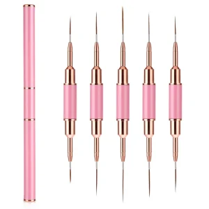 5 Pcs Double Ended Oval Nylon Metal Handle Nail Polish Pens Gel Acrylic Fine Line Painting Detail Brushes for Nail Art