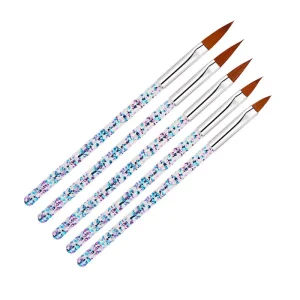 5 Piece Acrylic Glitter Nail Pen with Metal Handle Nylon Crystal Brush for Carving and Extending for Nail Art