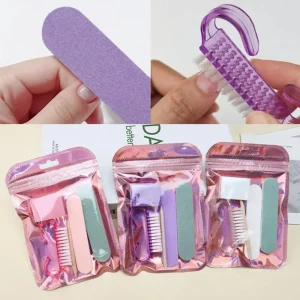 5 Piece Disposable Manicure Kit Mini Nail Care Set with Nail Files Buffer Cuticle Pusher & Cleaning Brush Pedicure Supplies