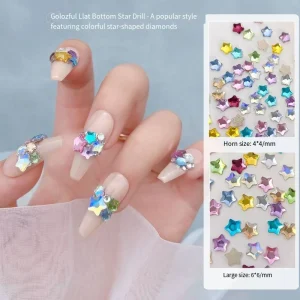50 Pieces Sea Blue Small Star shaped Crystal Rhinestone Accessories Mixed Colors Schatz Brand Five pointed Flat bottom Nail Art