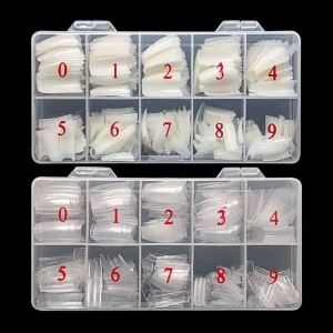 500Pcs Box French Half Cover Full Cover White Glitter Tip Acrylic Nails Coffin 10 Sizes Acrylic Nail Tips for Nail Salons