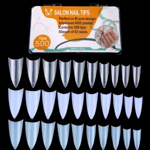 500pcs ABS False Nail Tips Ballerina Stiletto Finger Half Cover Pre designed Artificial Manicure Tools for Practicing